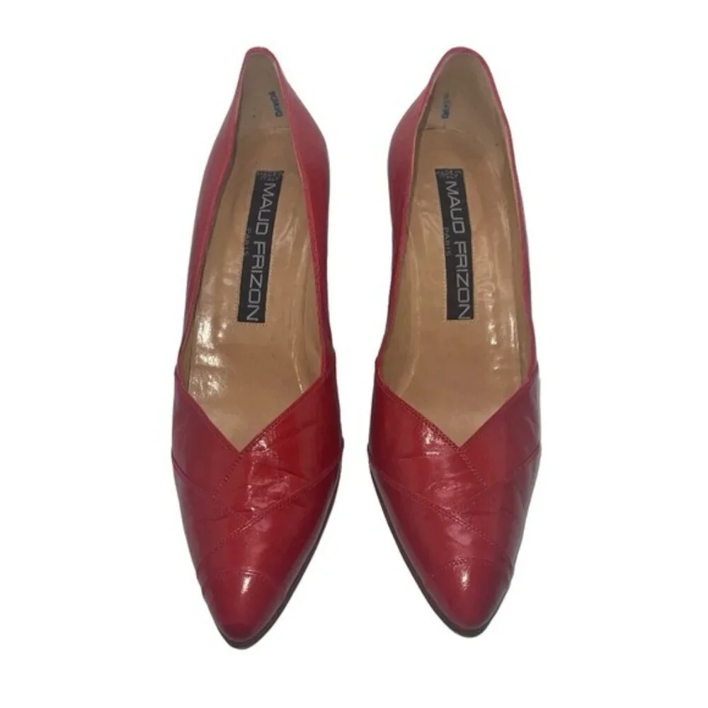 MAUD FRIZON Heels Women’s‎ Size 37 EU Red Leather Vintage Rounded Toe 3